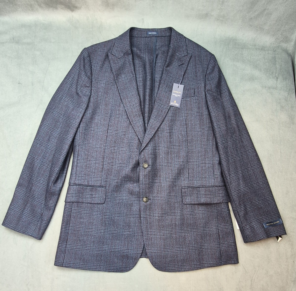 Stafford 46L Classic Fit Blue Burgundy Glen Plaid Wool Blend Sport Coat Blazer